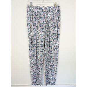 Anthropologie Eloise Pants Floral Vintage Elephant Wallpaper Print Purple Size M